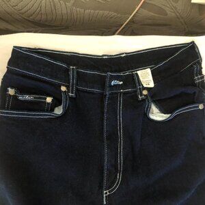 Milan italy couture skinny black denim jeans red stitiching embroidered 9/10